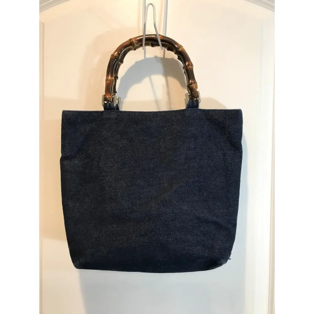 Banducci Napa Valley Vintage Denim Tote Bag with Bamboo Top Handles EUC